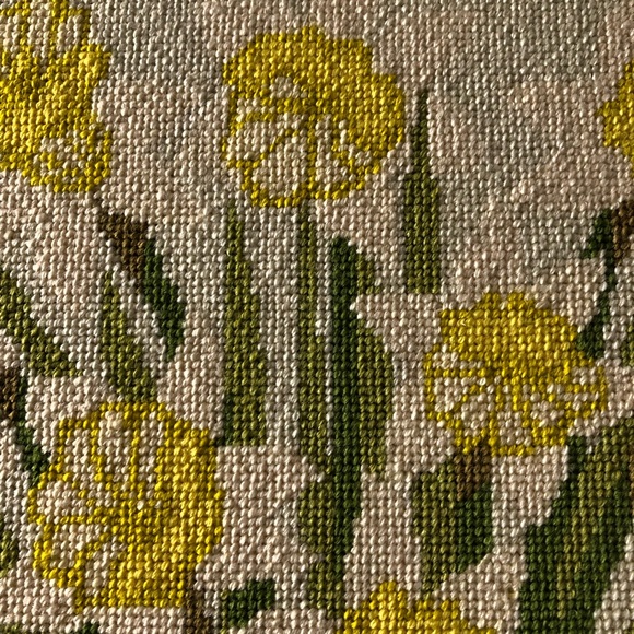 Large Vintage Cross Stitch Needlepoint Tapestry Style Tea Flowers Garden Teapot - Picture 2 of 11